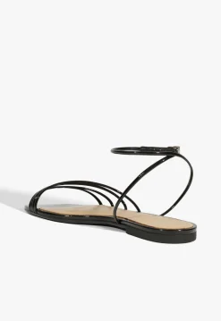 Inez Black Leather Flat Sandal