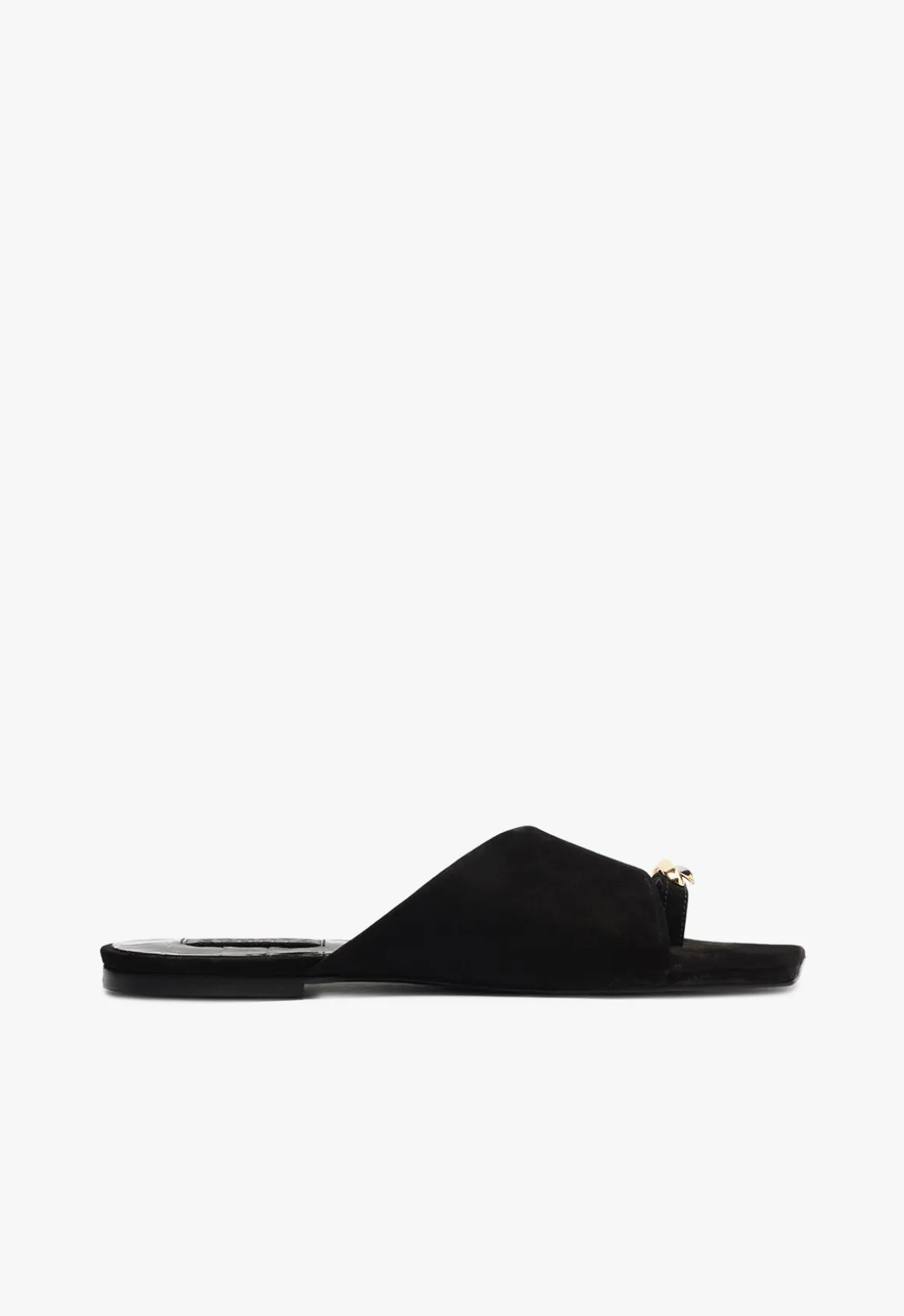 Jodie Black Leather Flat Sandal