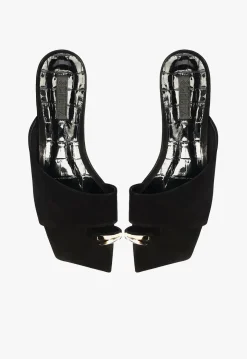 Jodie Black Leather Flat Sandal