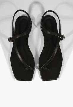 Lisa Black Leather Flat Sandal