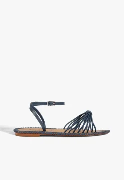 Livia Blue Leather Flat Sandal