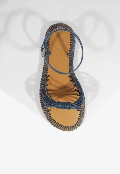 Livia Blue Leather Flat Sandal