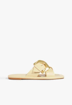 Lois Beige Leather Flat Sandal