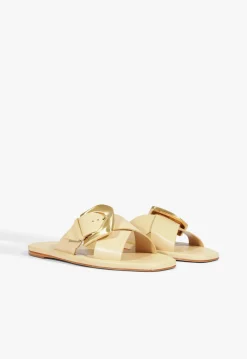 Lois Beige Leather Flat Sandal