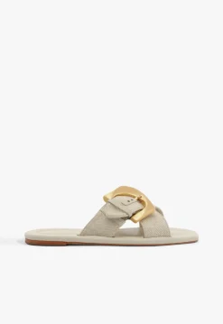 Lois Beige Linen Flat Sandal