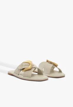 Lois Beige Linen Flat Sandal