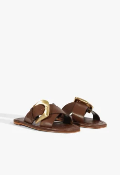 Lois Brown Leather Flat Sandal