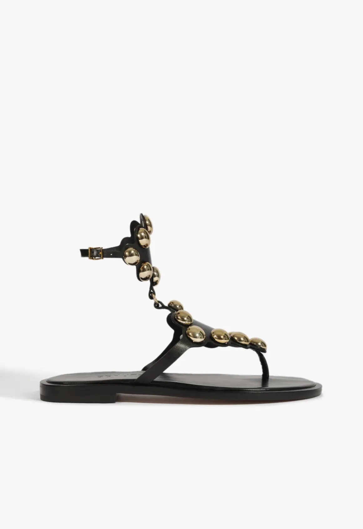 Mist Black Leather Flat Sandal