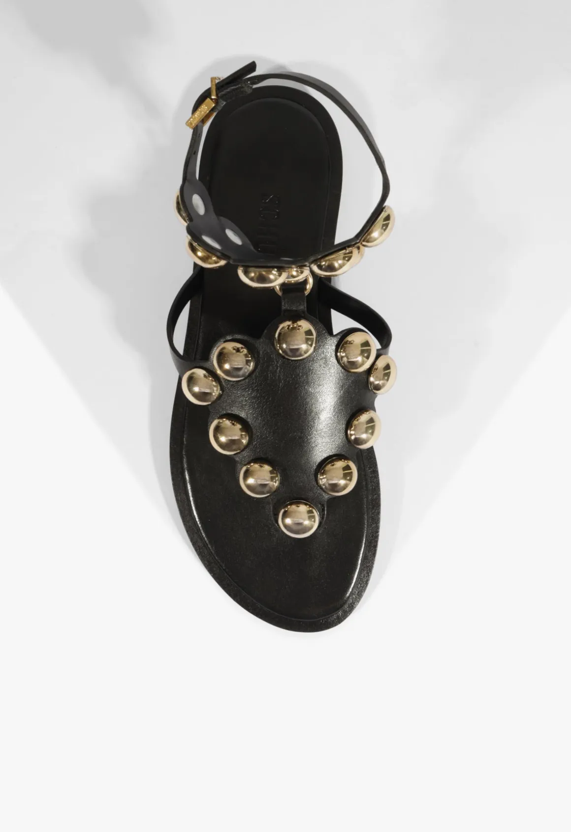 Mist Black Leather Flat Sandal