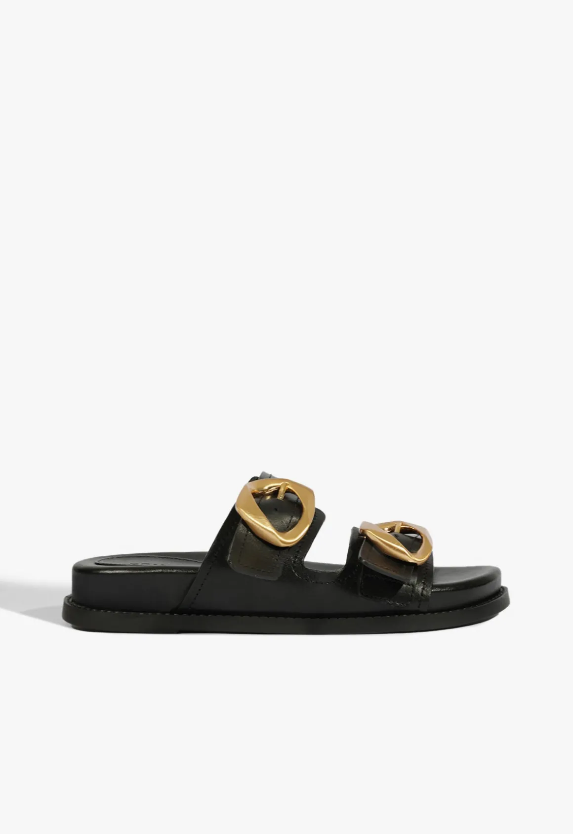 Olga Black Leather Sporty Sandal