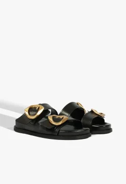 Olga Black Leather Sporty Sandal